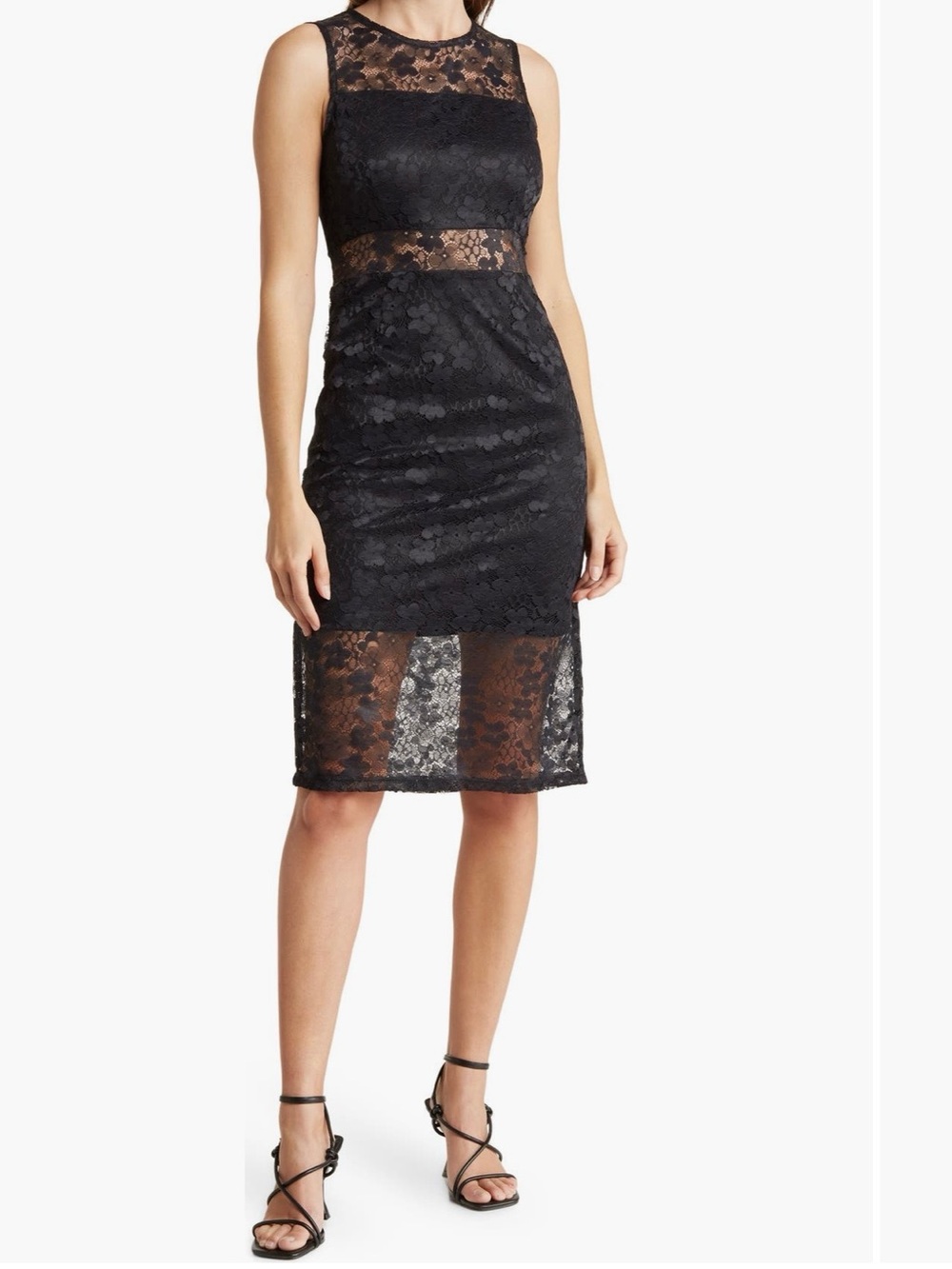 NSR  Lace Midi Dress in Black